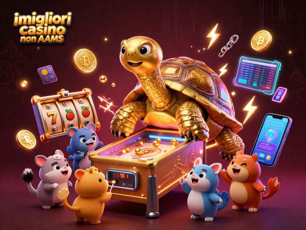 Immagine dei migliori casino non AAMS con una tartaruga d’oro come pinball e slot machine.