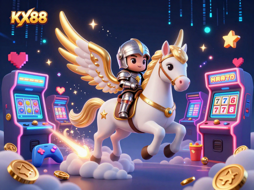 KX88 inspires thrilling gameplay with a celestial horse and knight in a vibrant casino atmosphere.