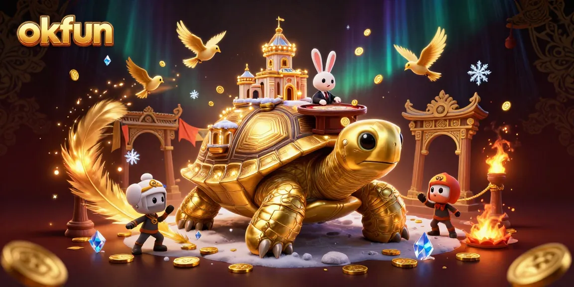 Experience okfun's thrilling casino atmosphere with our unique 3D illustration showcasing dynamic gaming elements.