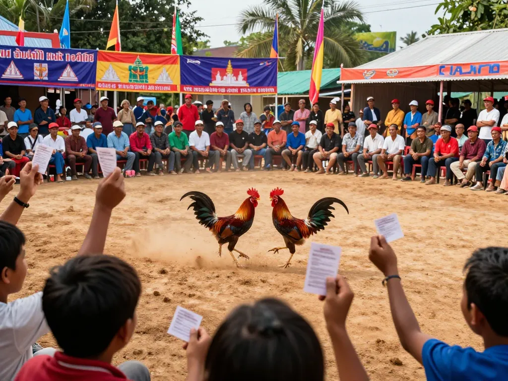 Experience the thrilling action of đá gà cựa sắt campuchia with live cockfighting excitement.