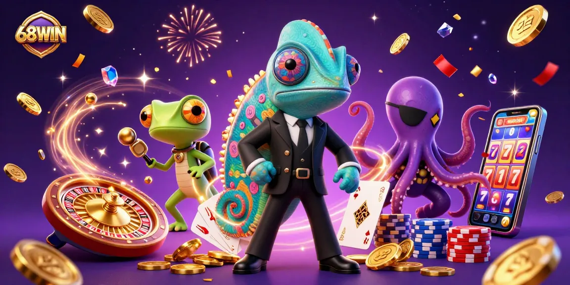 Experience the excitement of 68WIN with vibrant casino elements and characters in action.