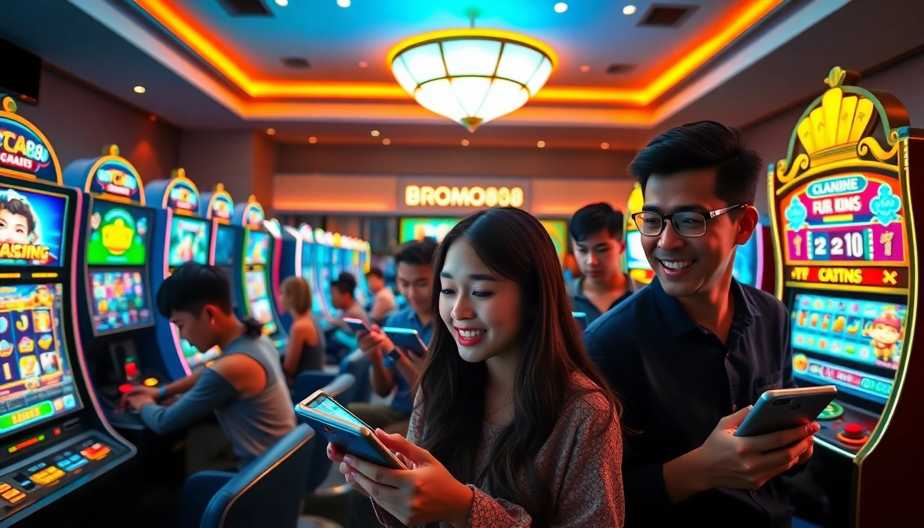 BROMO888 players enjoying vibrant, engaging slot games on digital devices.