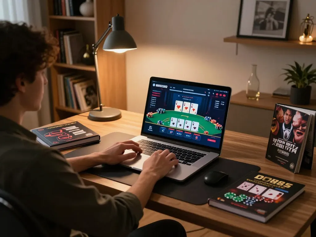 Engaging DH88 experience with a player focused on a live dealer blackjack game on their laptop.