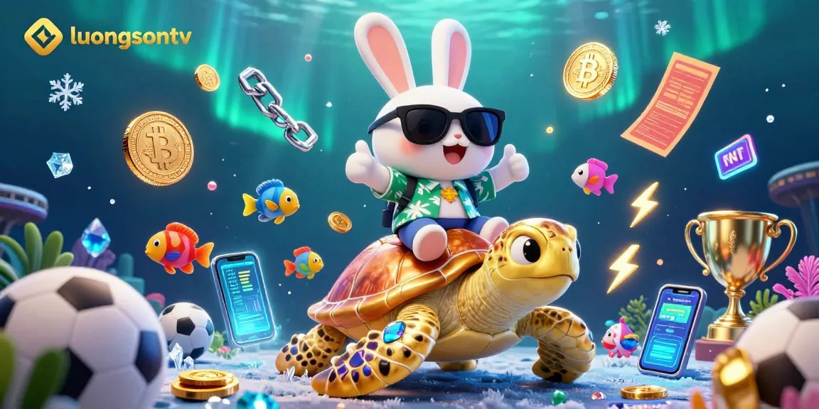 Experience thrilling sports action with luongsontv as a lucky rabbit and turtle celebrate, enriched with vibrant betting elements.
