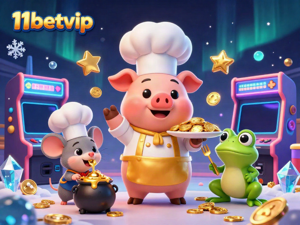 Engaging 3D scene showcasing the vibrant world of 11betvip with colorful casino elements and playful characters.