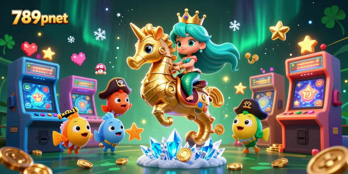 Experience thrilling casino adventures with 789pnet's vibrant 3D marine-themed illustration showcasing a mermaid princess and seahorse.