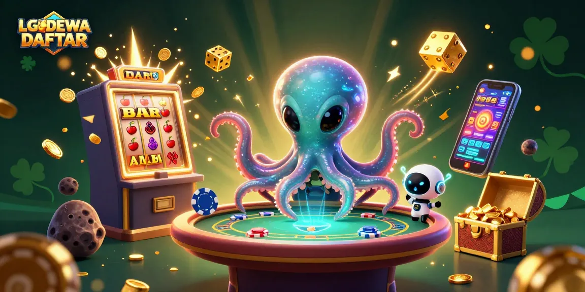Engage with LGODEWA DAFTAR for thrilling online slots and casino games, showcasing vibrant 3D alien characters.