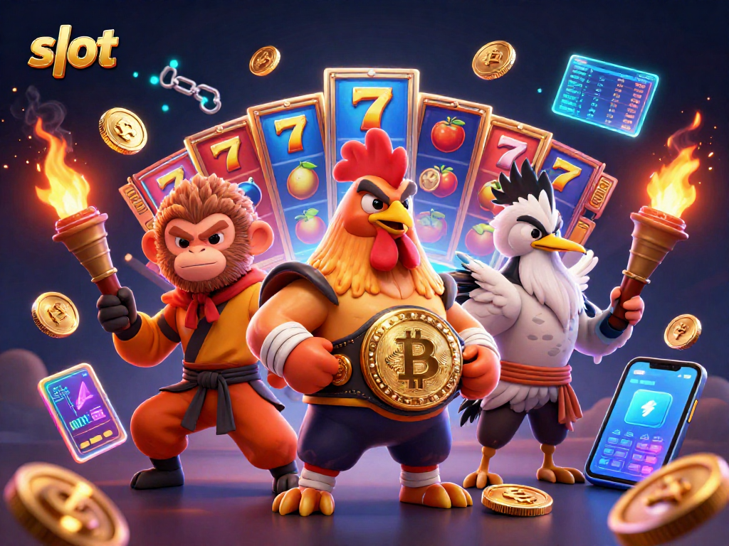 Spin the thrilling slot reels with a Muay Thai rooster and martial artists amidst crypto elements.