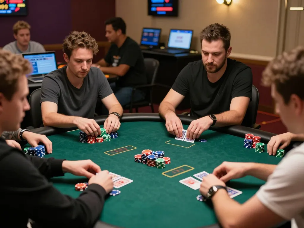 Players engaging in an exciting poker game at SC88, showcasing focus and strategy amid a vibrant online gaming backdrop.