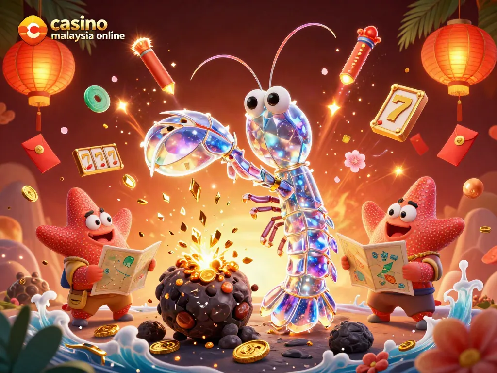 Experience casino malaysia online action with galactic samurai mantis shrimp battling asteroids for gems in vibrant colors.