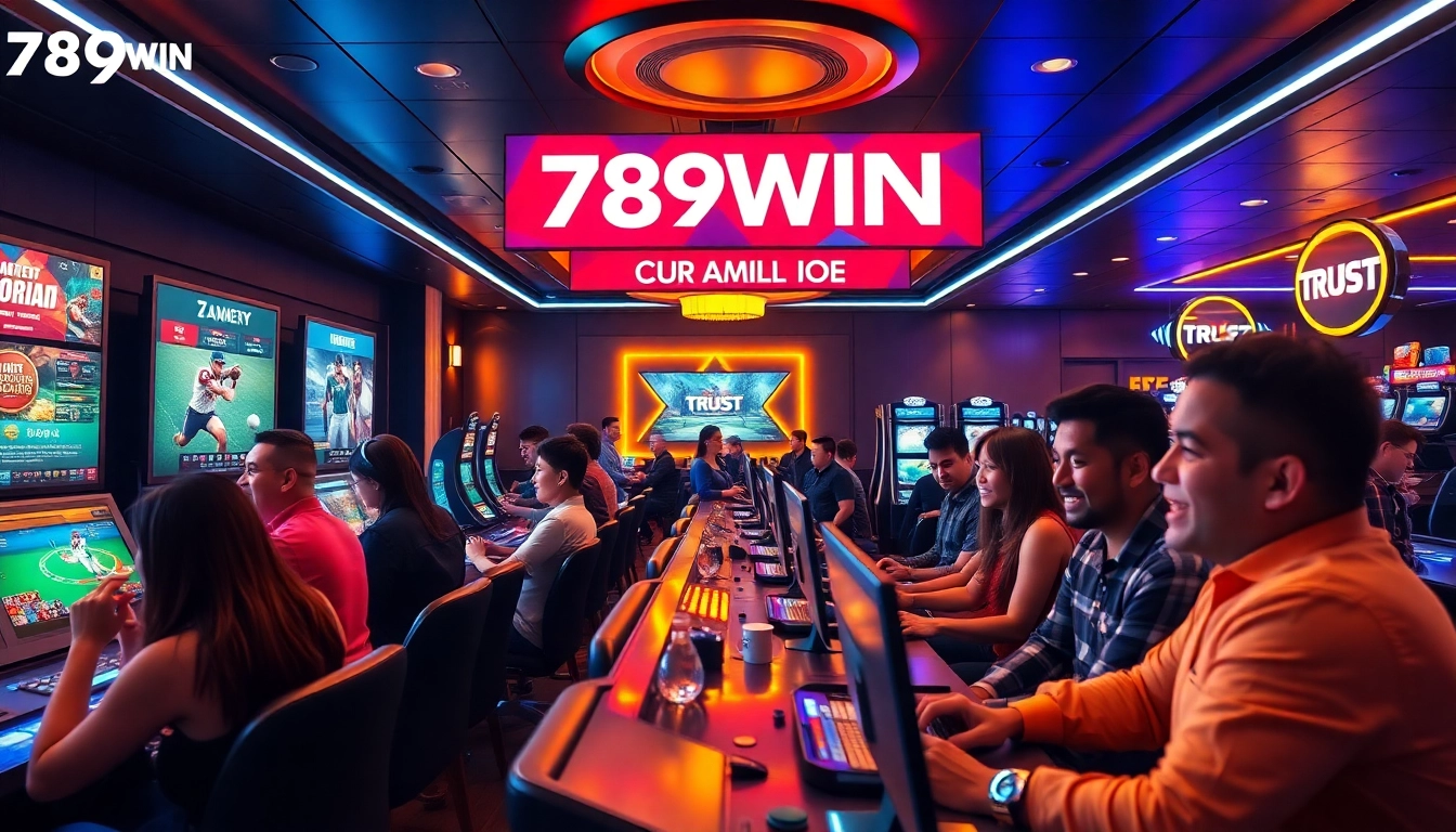 Dynamic scene showcasing players enjoying online gambling at 789WIN, capturing excitement and community.