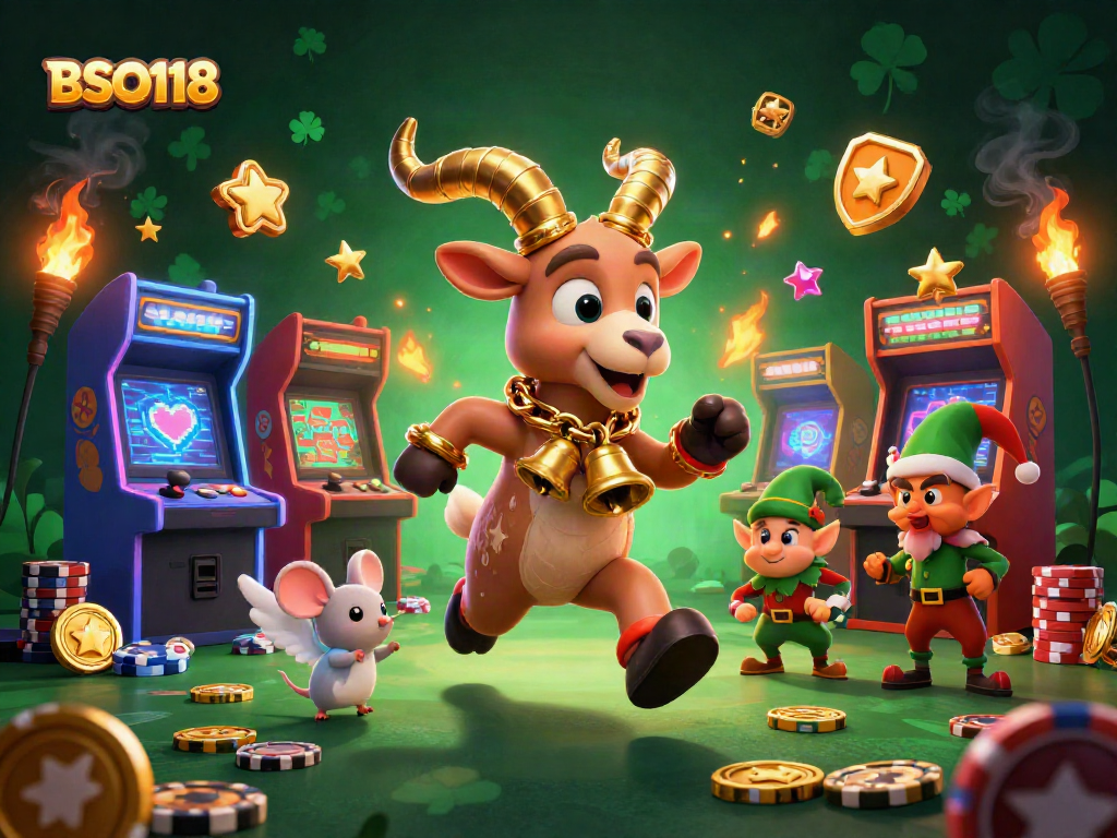 BSO118 features a Krampus goat managing an exciting holiday casino with enchanting gremlins.