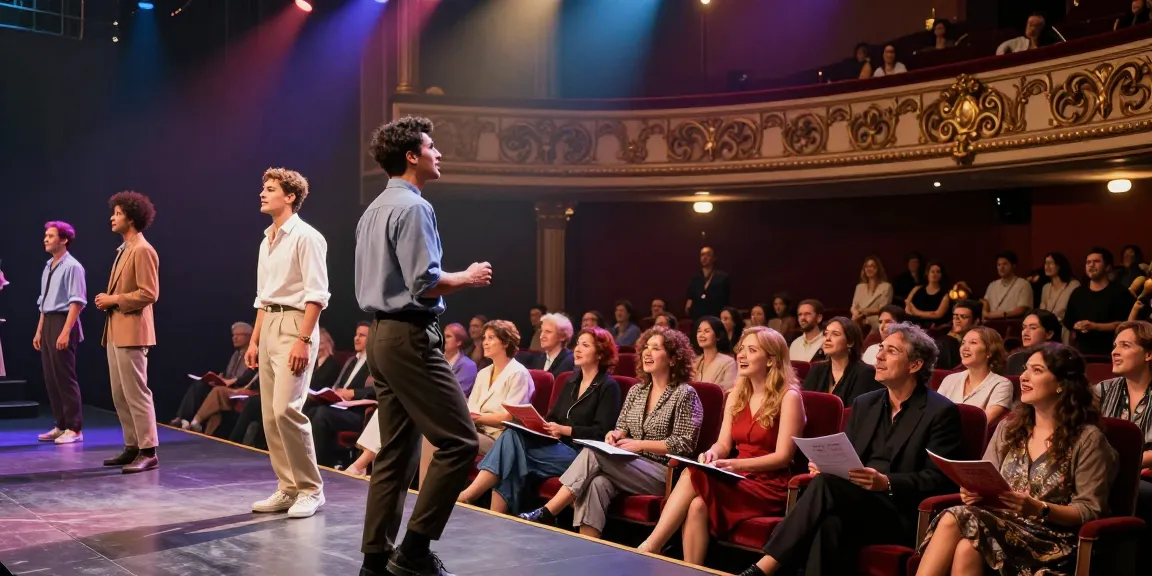 Engaging theatre performance scene with actors in vibrant costumes captivating an audience at rokok88.