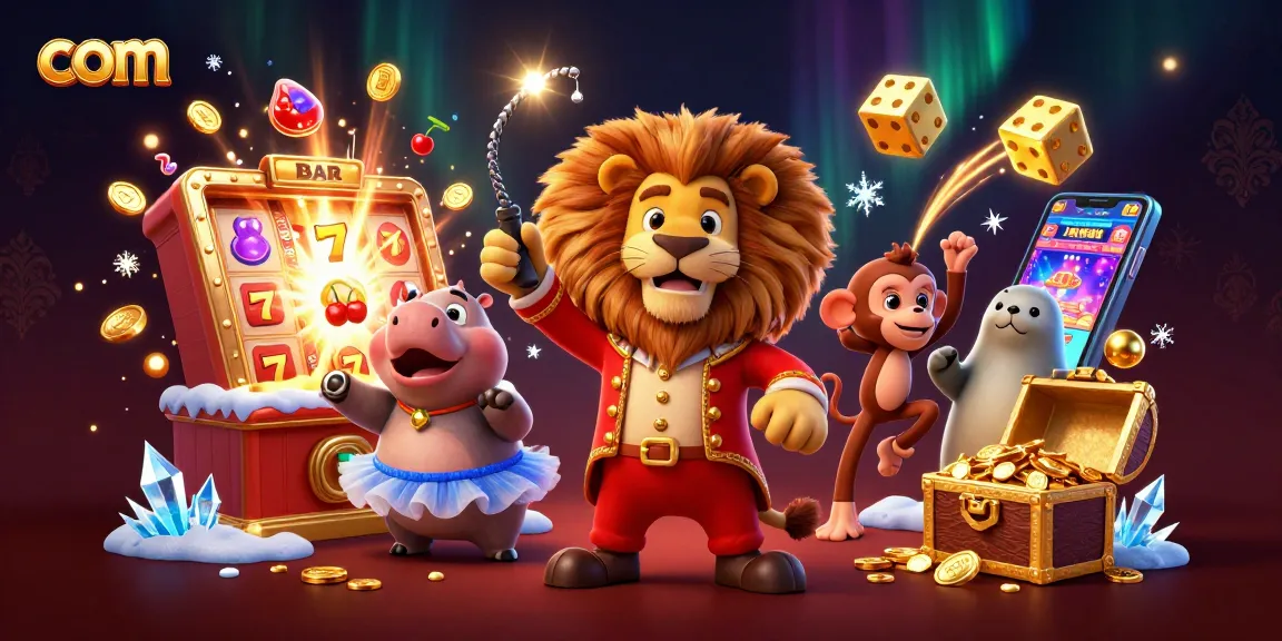 Experience vibrant slots and games at com with a thrilling circus-themed illustration.