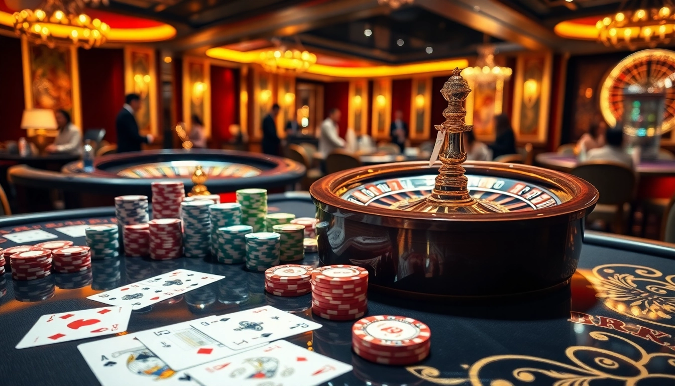 Experience the thrill of RR88 with vibrant casino tables and poker chips in action.