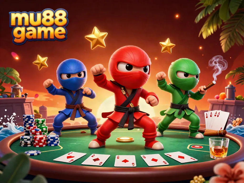 Experience thrilling mu88 game action with ninja chameleons in a vibrant poker setting.