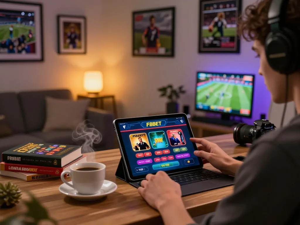 Engaging view of a player enjoying F8bet online casino app on a tablet with a strategic mindset.