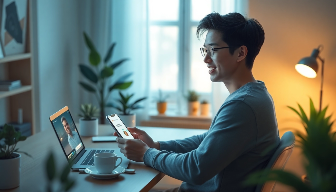 Secure communication experience with Potato下载 on a modern smartphone in a cozy home office.