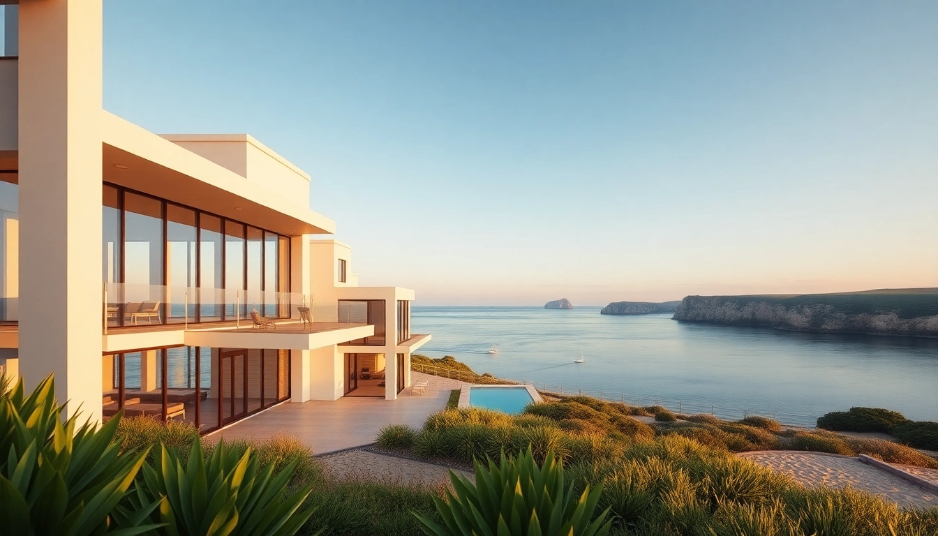 Architectural design of Orleans Cape with modern elements amid serene coastal scenery.