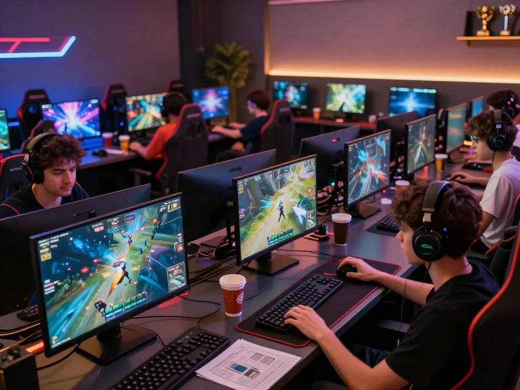 Diverse players at Bro138 immersed in high-performance online gaming with vibrant ambient lighting and detailed cosmic graphics.