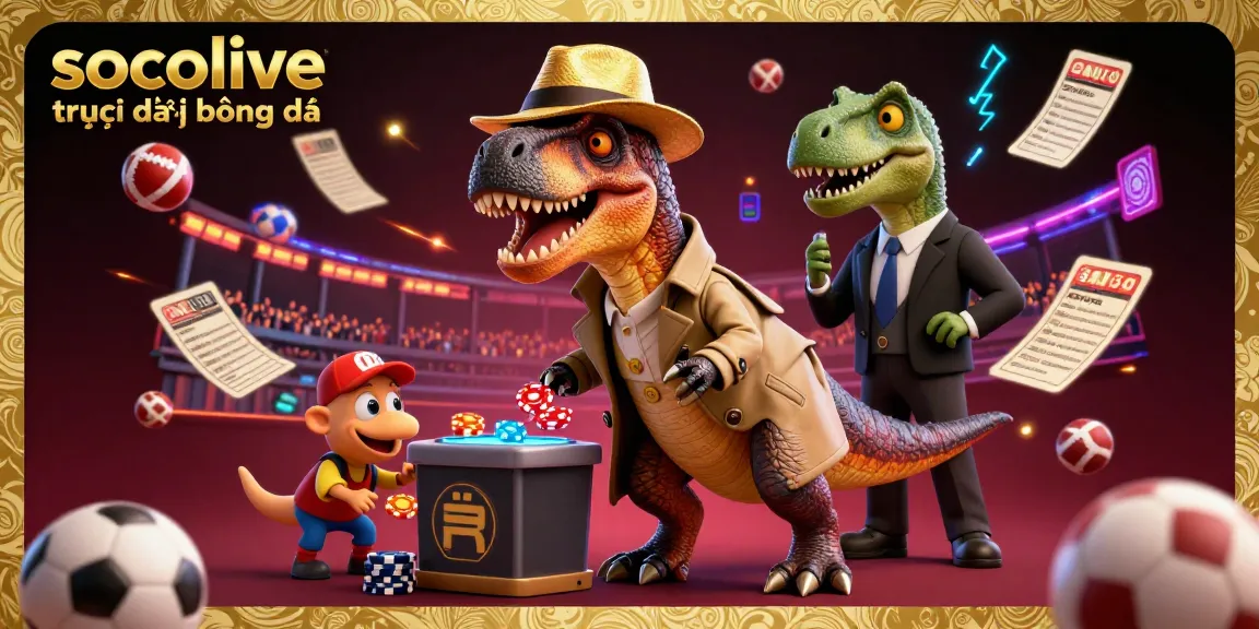 socolive trực tiếp bóng đá illustration showcases a velociraptor at a sportsbook setting, blending strategy and excitement.