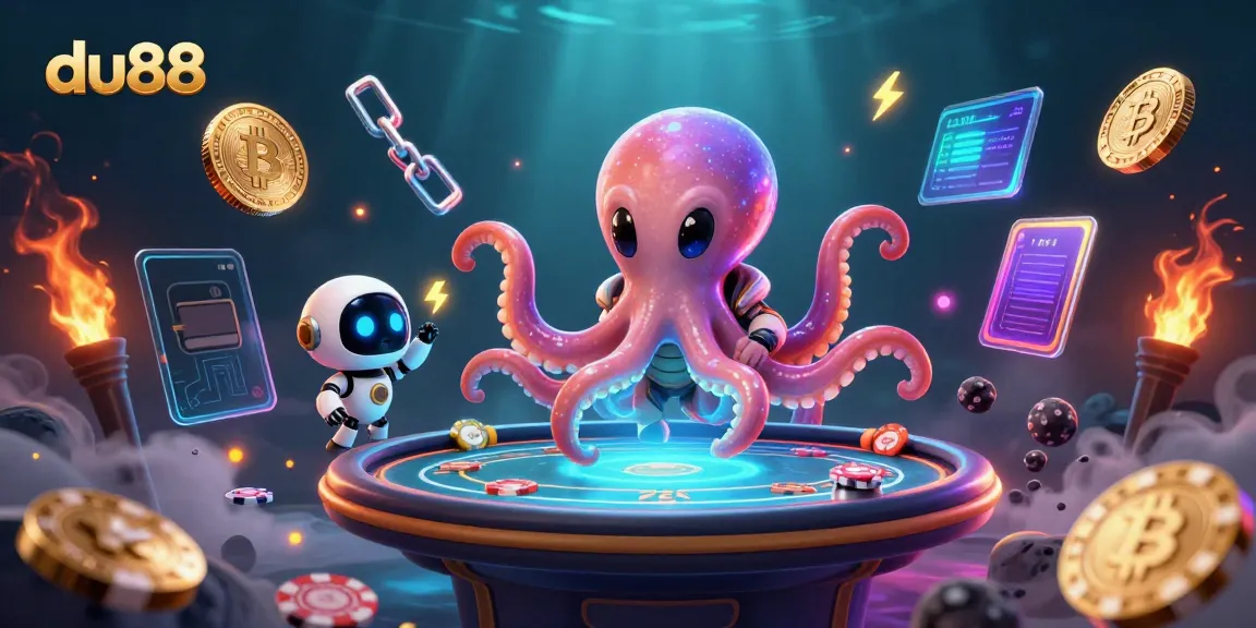 Experience dynamic gameplay at du88 with an octopus dealer, poker table, and cryptocurrency elements.