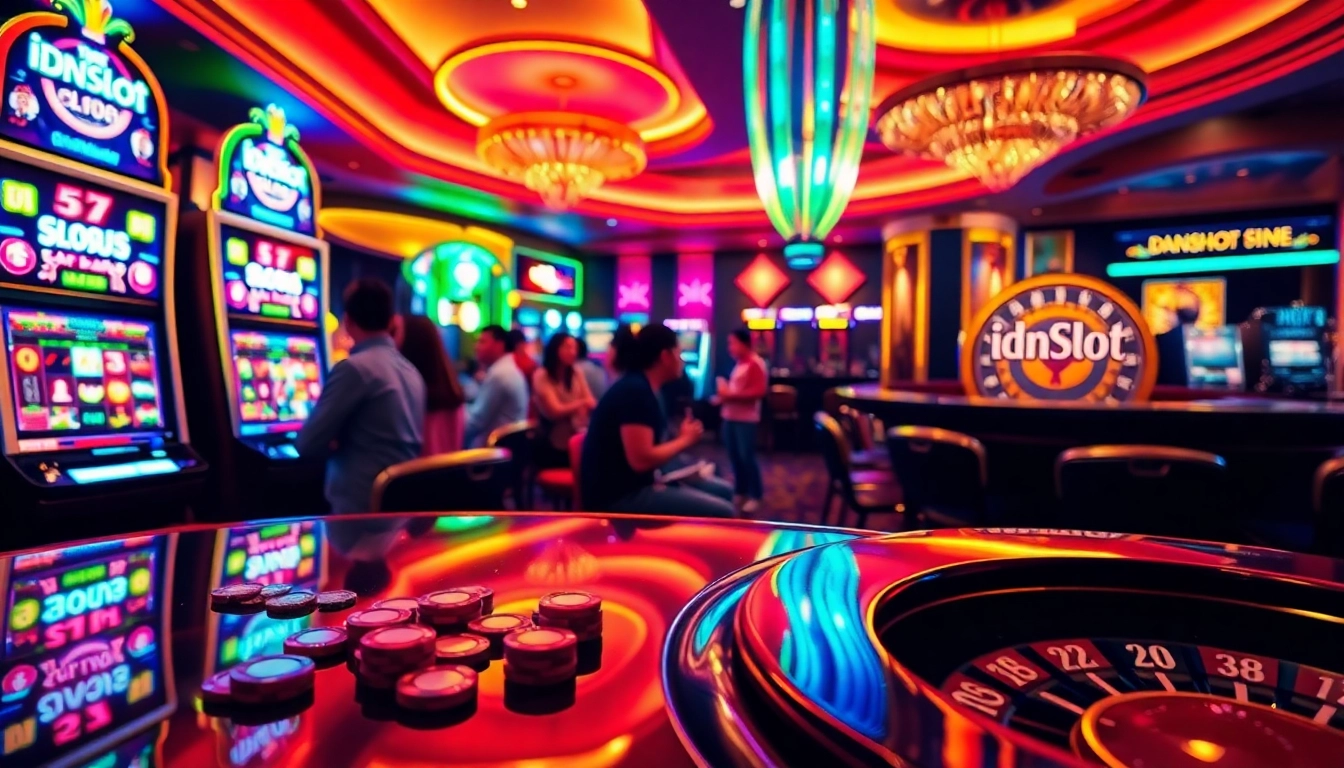 Players engaging with the idnslot machine in a vibrant casino atmosphere filled with excitement and anticipation.