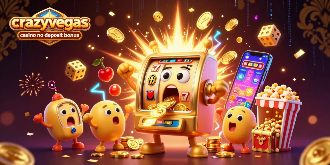 Experience the excitement of crazyvegas casino no deposit bonus with our cartoon slot machine hitting a jackpot!