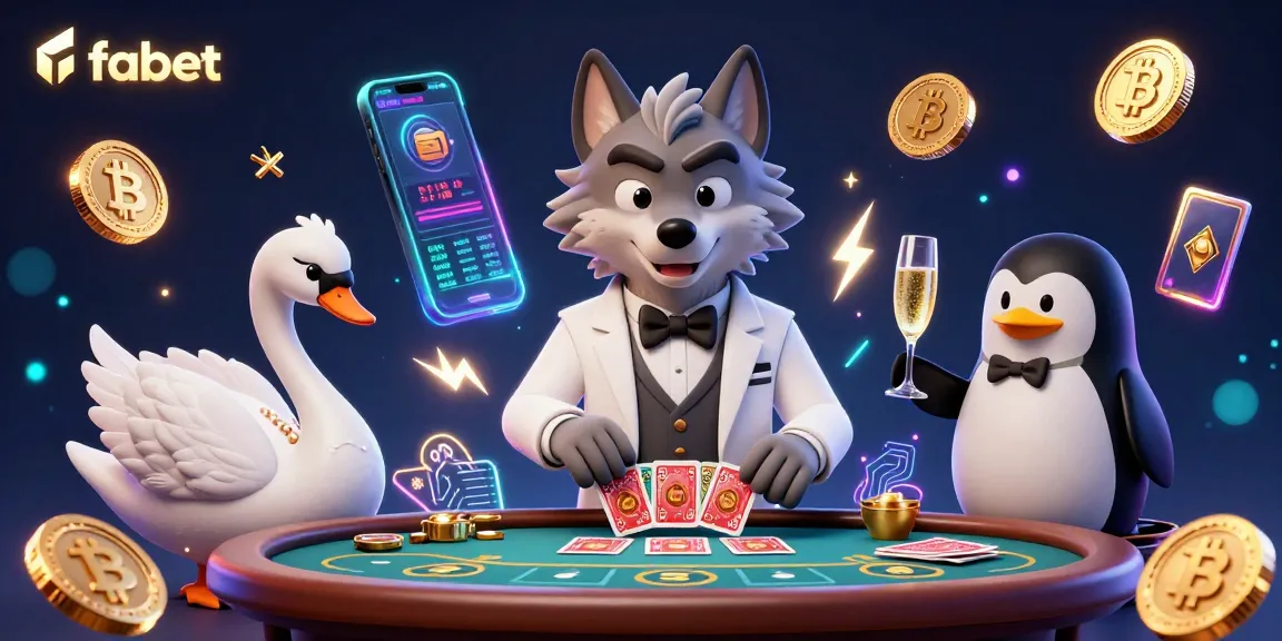 Experience the thrilling baccarat gameplay at fabet with vibrant 3D characters and crypto elements.