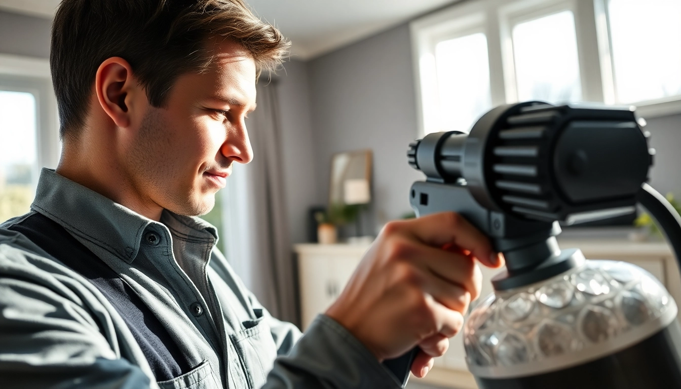Technician demonstrating non destructive spray foam removal process in a modern home setting.