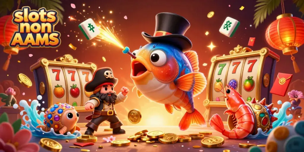 Gioca a slots non AAMS con il pesce angler e i suoi amici in un'illustrazione vivace.