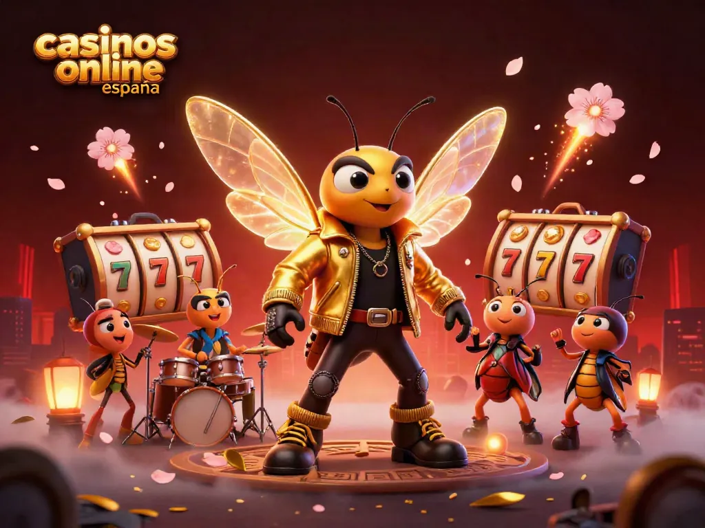 Juega en los casinos online España con diversión y premios, ilustración vibrante y dinámica.