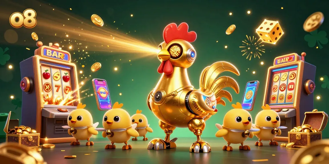 Experience dynamic gaming fun at o8 with laser-engraving golden rooster robots amidst a jackpot explosion!