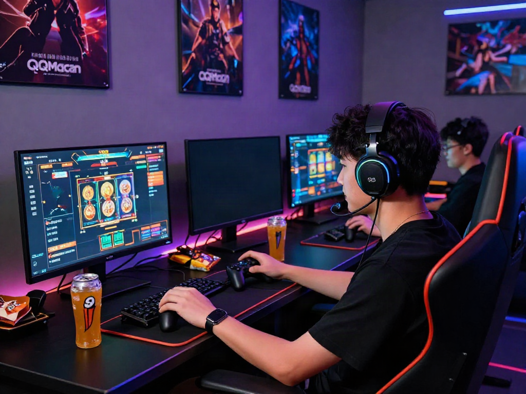Enthusiastic gamer engaging with QQMacan platform, showcasing dynamic online gaming experience.