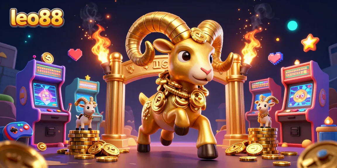 Play through dynamic games at leo88 with a golden ram amidst vibrant casino elements.