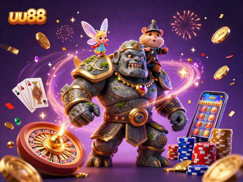 uu88 spins the roulette wheel as a golem guardian with a fairy companion casts magic.