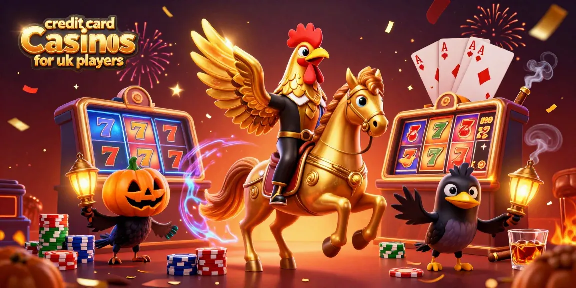 Engage in the vibrant world of credit card casinos for UK players, featuring a golden rooster and dynamic gaming elements.