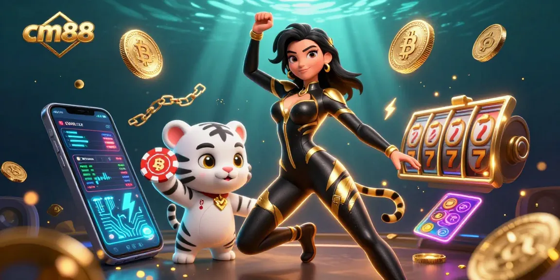 Engage in thrilling gameplay at cm88 with vibrant slot reels and a playful tiger.