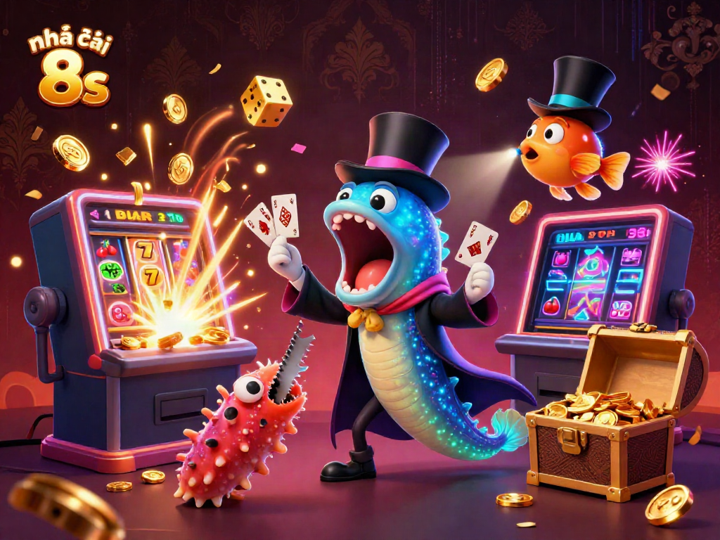 Engage with Nhà cái 8s through a vibrant 3D casino illustration featuring magical underwater characters and exciting gaming elements.