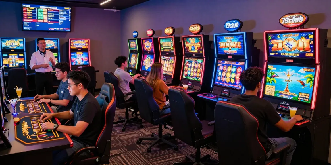 Exciting players enjoying games at 79club, showcasing diverse entertainment options in a vibrant lounge