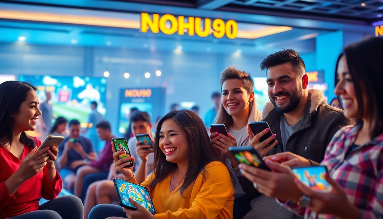 NOHU90 gaming community enjoying a vibrant online gaming experience on mobile devices.