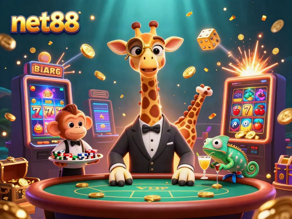 Experience thrilling wins with net88 in a vibrant 3D casino scene filled with excitement.
