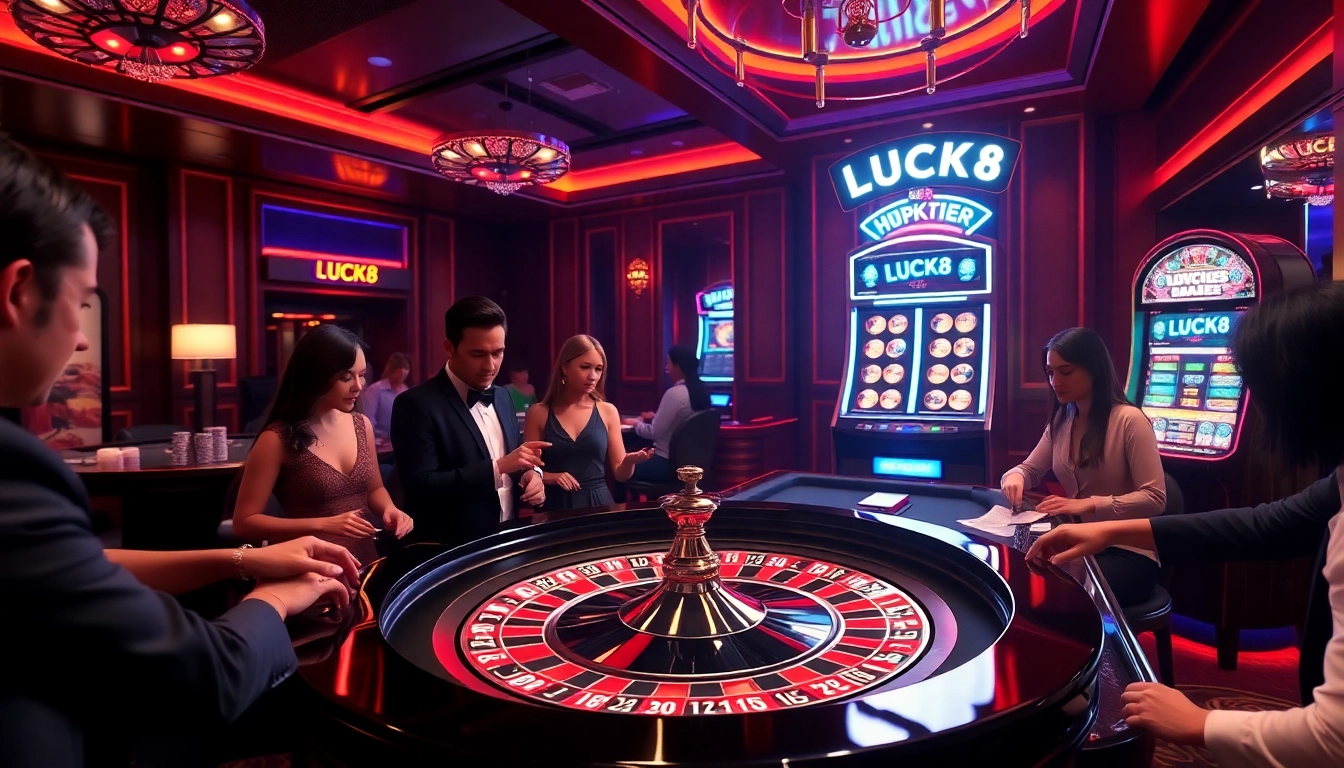 Players enjoying a thrilling game of roulette at the LUCK8 casino, surrounded by excitement and anticipation.