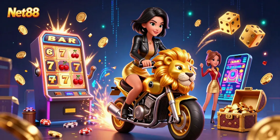 Experience thrilling wins with Net88 at a vibrant online casino, showcasing dynamic game elements and rewards.