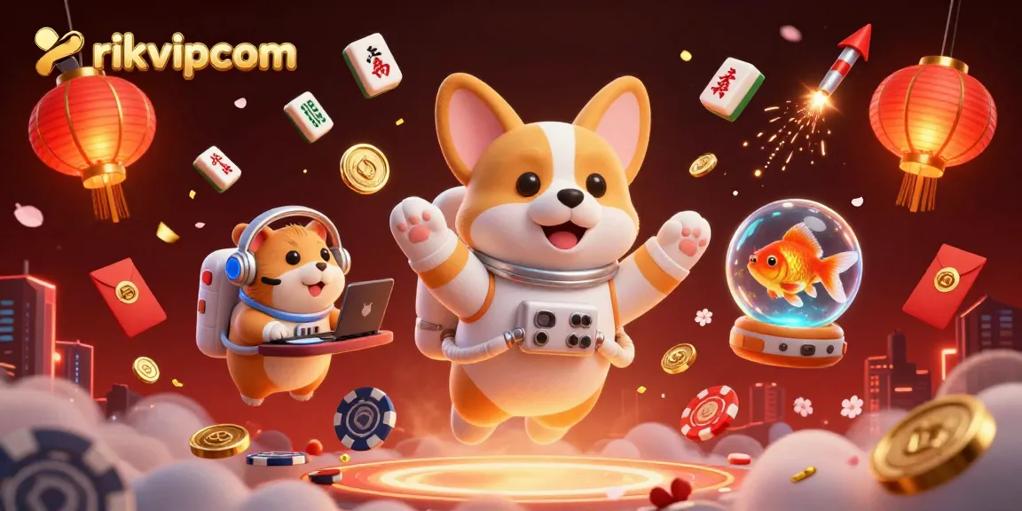 Experience thrilling gameplay at rikvipcom in a vibrant space casino with an astronaut corgi and floating treasures.