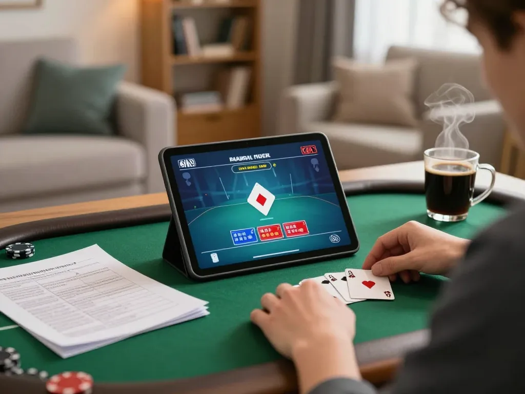 Play poker on MB66 app with strategy notes in a cozy home setting