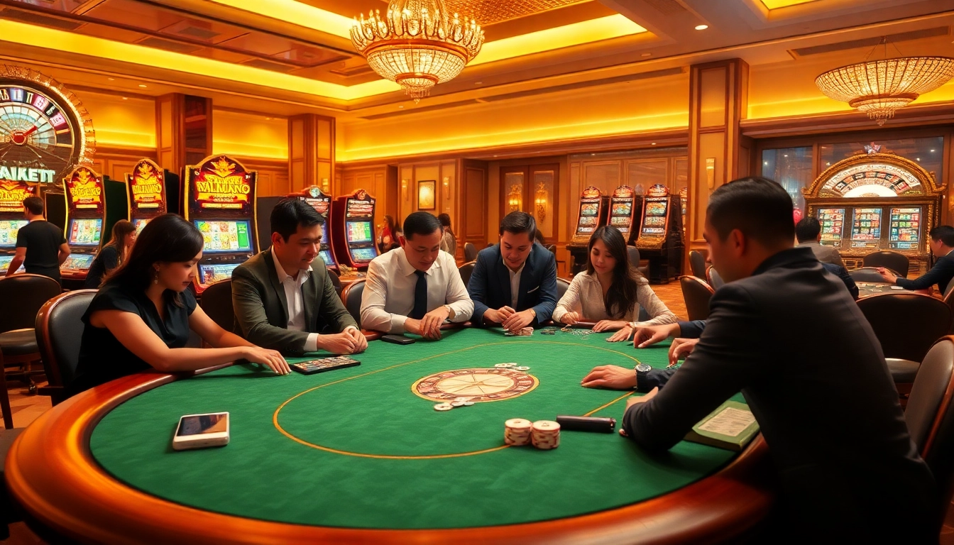 Exciting 678win online gambling scene featuring poker and vibrant slot machines.