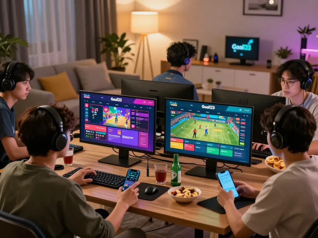 Engaged players enjoying Goal123's online gaming experience in a cozy setting.