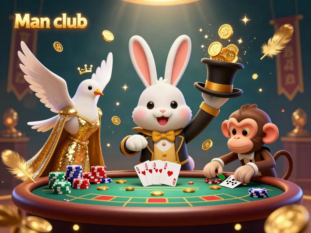 Engage in thrilling poker action at the Man club with vibrant characters and casino elements.