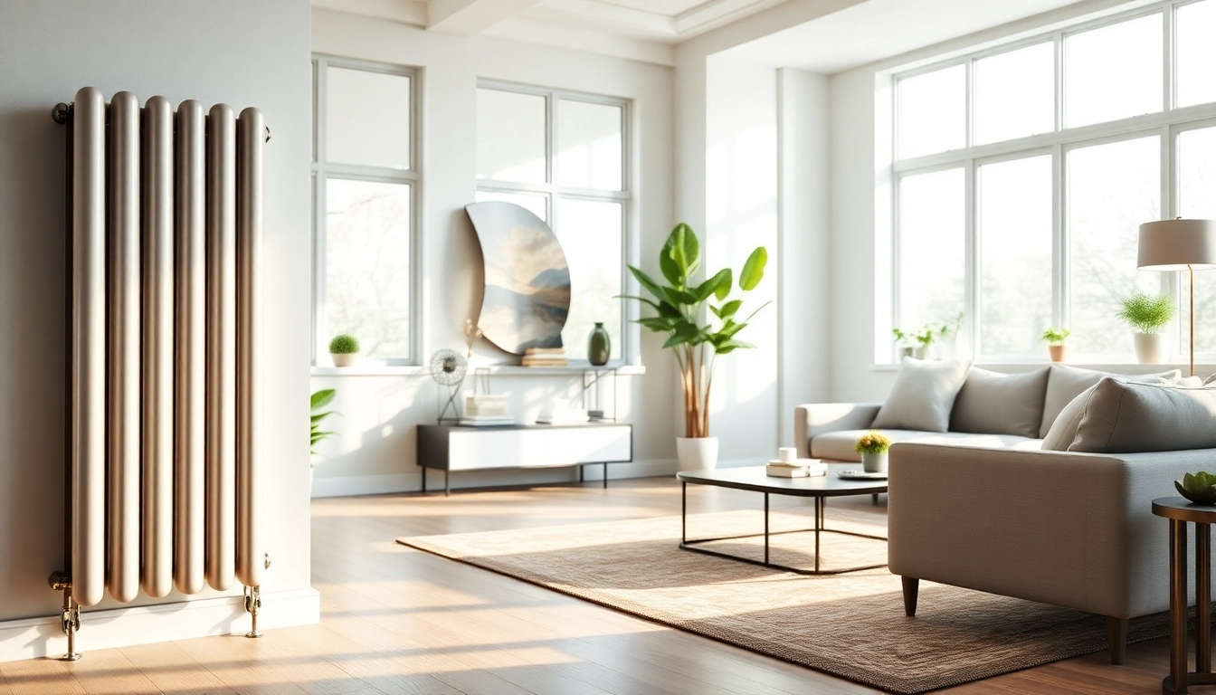 Heizkörper kaufen: Eleganter, moderner Heizkörper in stilvollem Wohnzimmer zur optimalen Klimatisierung.